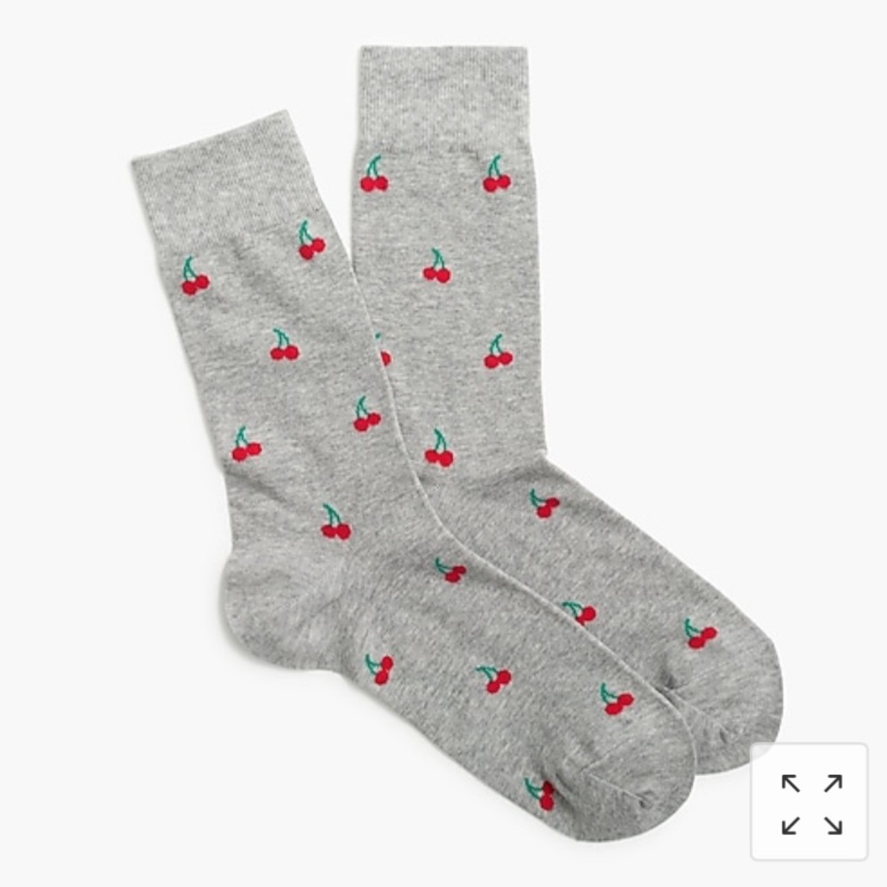 NWT J.Crew Men’s Cherry Critter Trouser Socks AH207 Grey Red Fruit Fun Funky - Picture 1 of 4